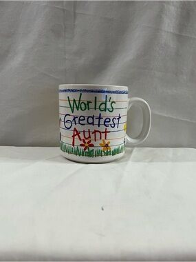 "World's Greatest Aunt" White Ceramic Mug with Colorful Handwritten Design